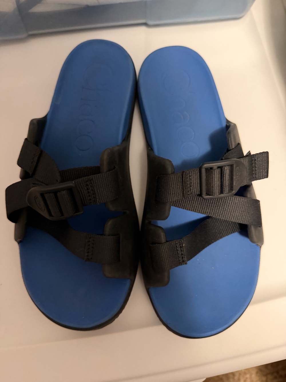 Chaco Kids Blue Footbed Sandals with Black Straps